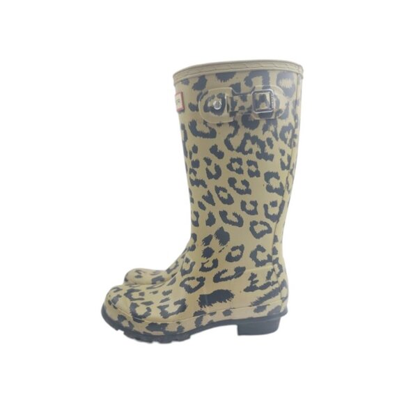 Hunter Girl's Tan Black Leopard Print Rubber Mid-Calf Rain Boots Size 3B - Picture 1 of 7